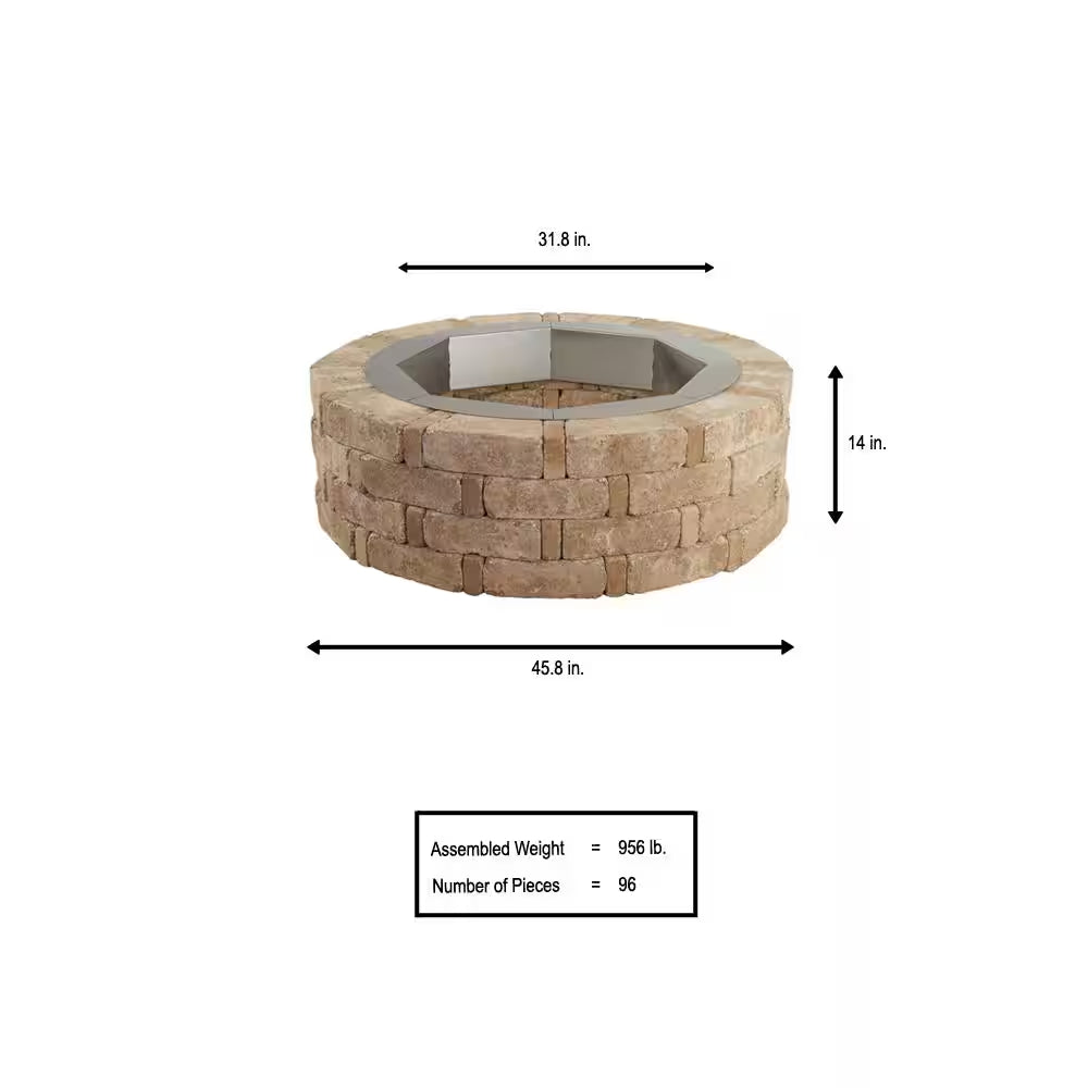 Rumblestone 46 In. X 14 In. round Concrete Fire Pit Kit No. 2 in Cafe with round Steel Insert