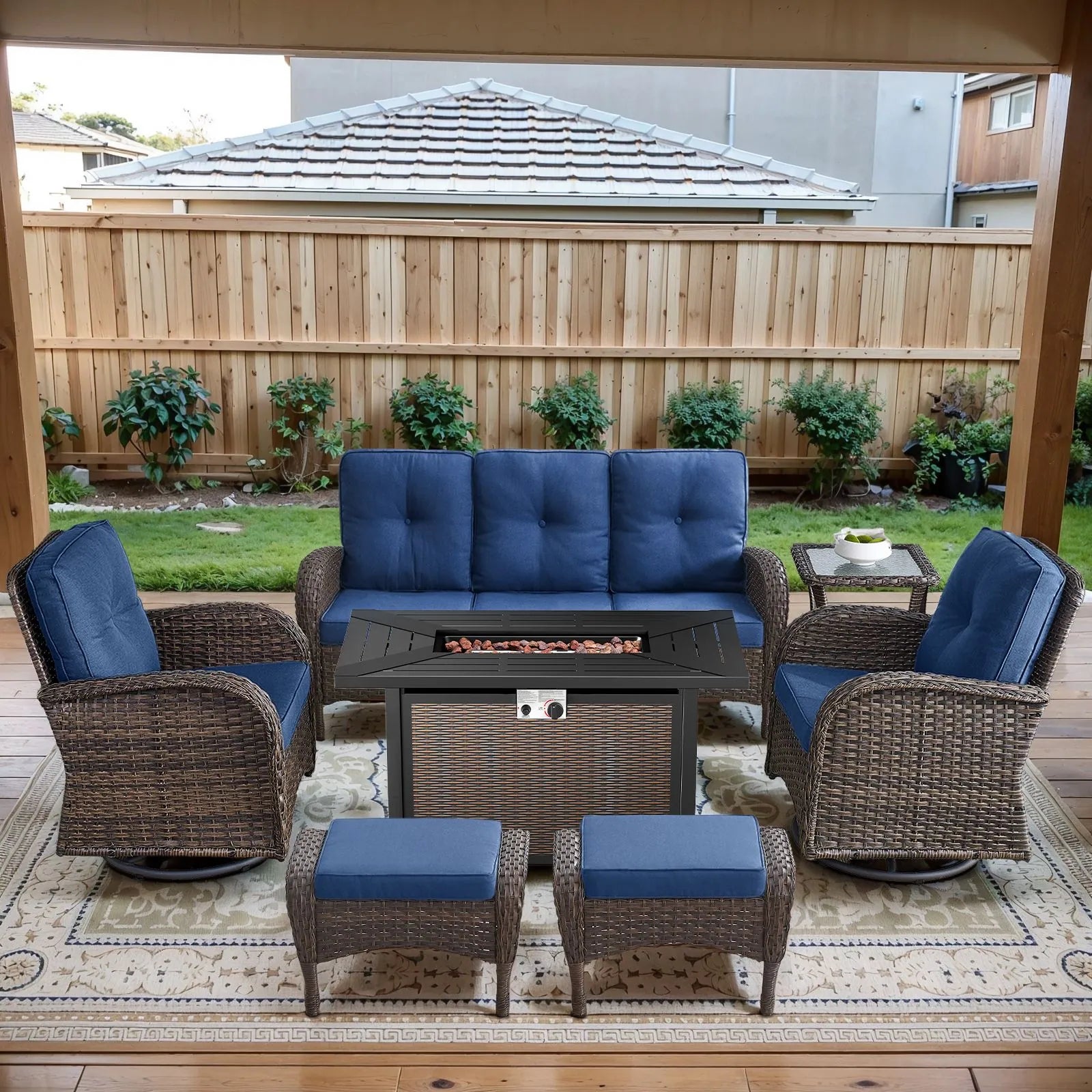 Outdoor Fire Pit Conversation Set, 3-Seat Sofa & Chairs Patio Furniture Set