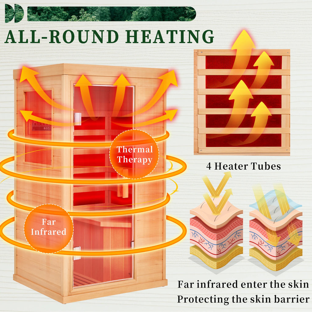 Infrared Sauna up to 4 Person with 15 Minutes Warm-Up Heater Tube & Carbon Plate