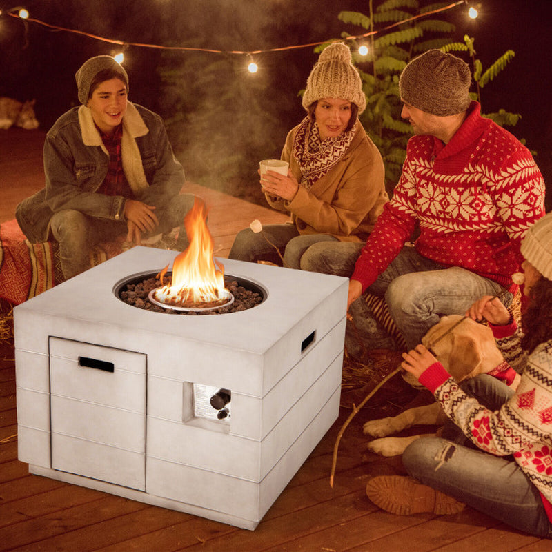 34 Inch Square Concrete Propane Fire Pit Table with Lava Rocks and Cover 50,000 BTU