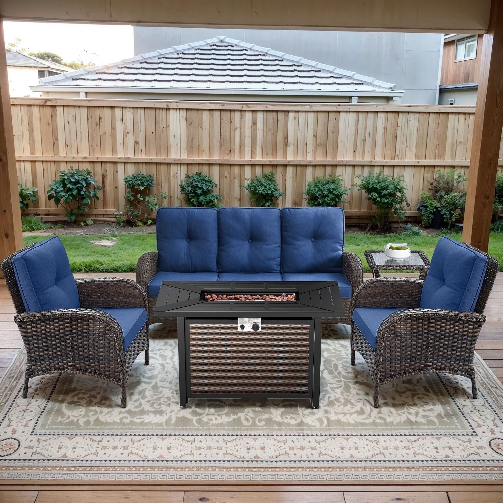 Outdoor Fire Pit Conversation Set, 3-Seat Sofa & Chairs Patio Furniture Set