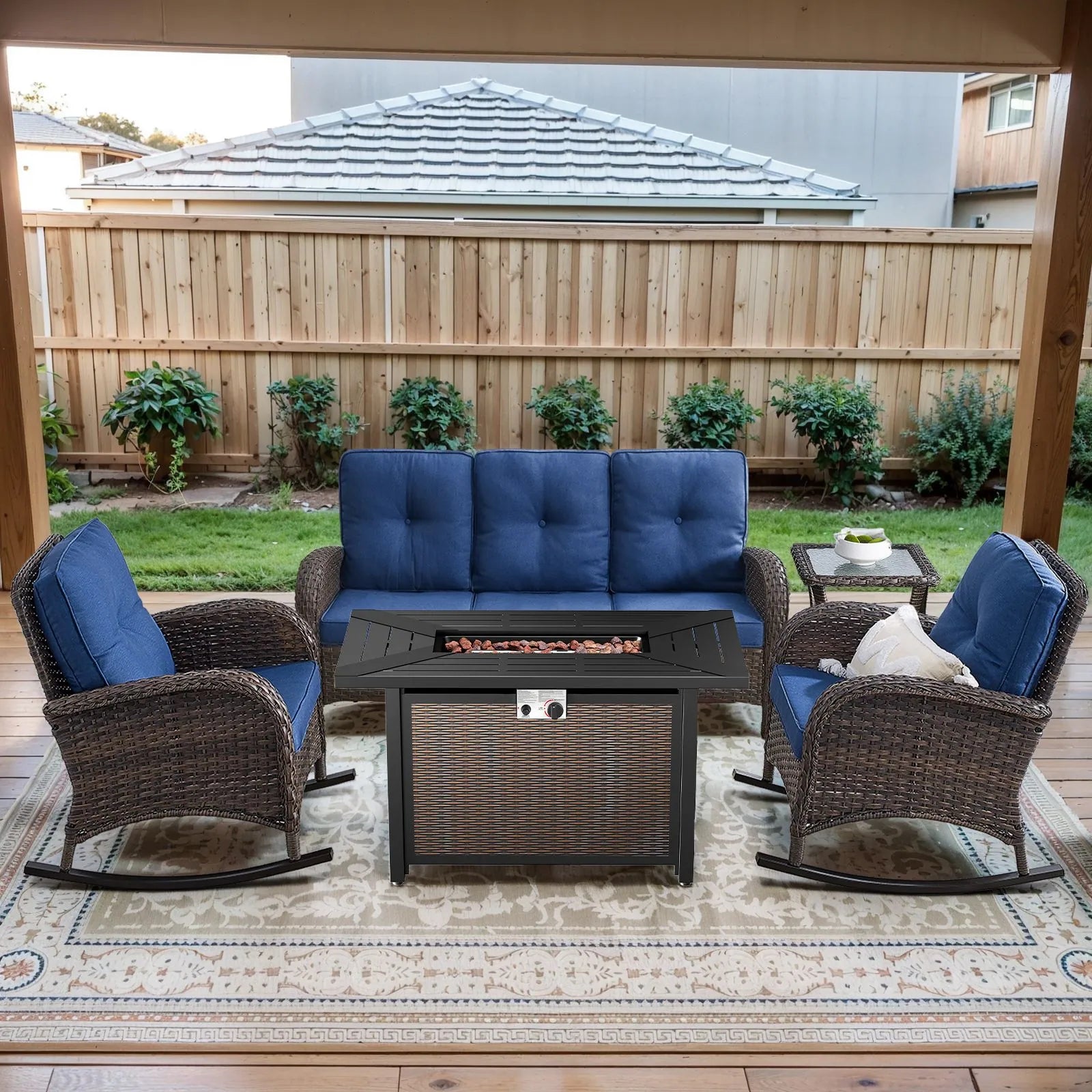 Outdoor Fire Pit Conversation Set, 3-Seat Sofa & Chairs Patio Furniture Set