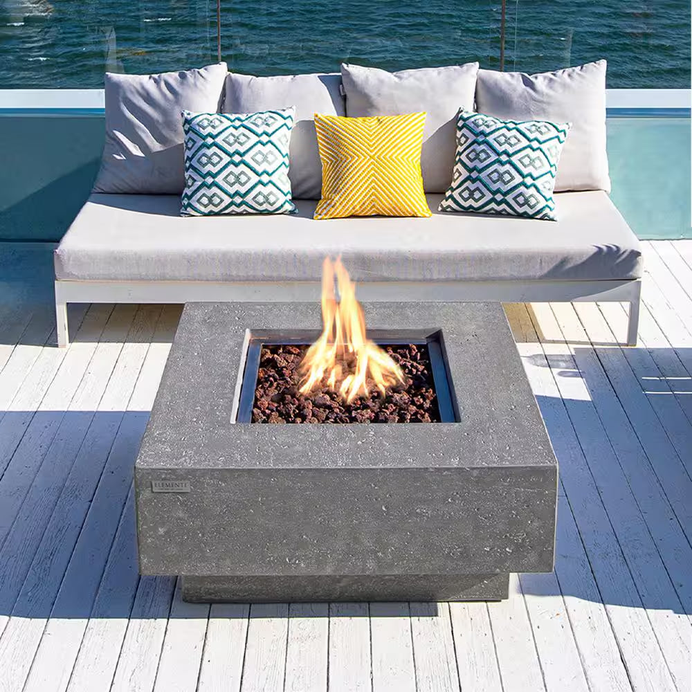 Manhattan Outdoor Fire Pit 36 In. X 36 In. Square Concrete Propane Fire Table with Lava Rocks and Cover