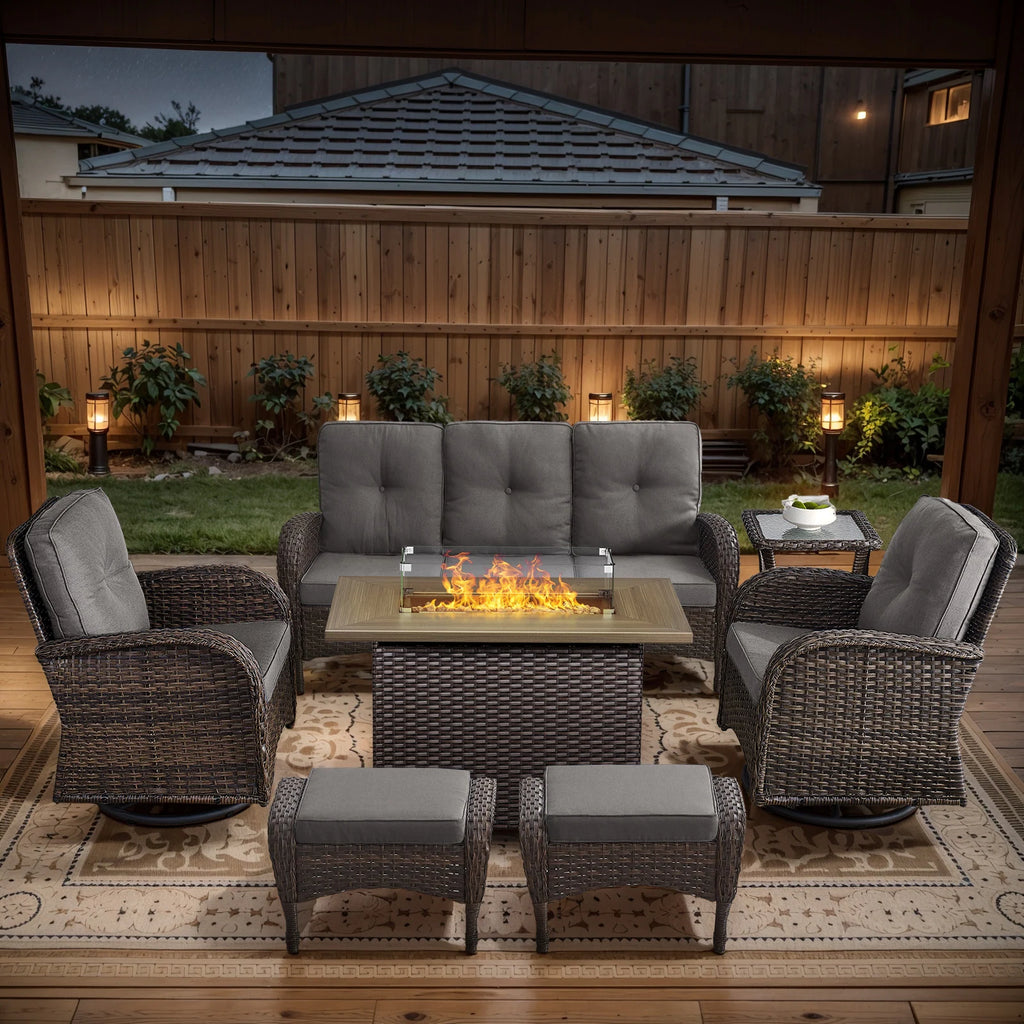 Outdoor Fire Pit Conversation Set, 3-Seat Sofa & Chairs Patio Furniture Set