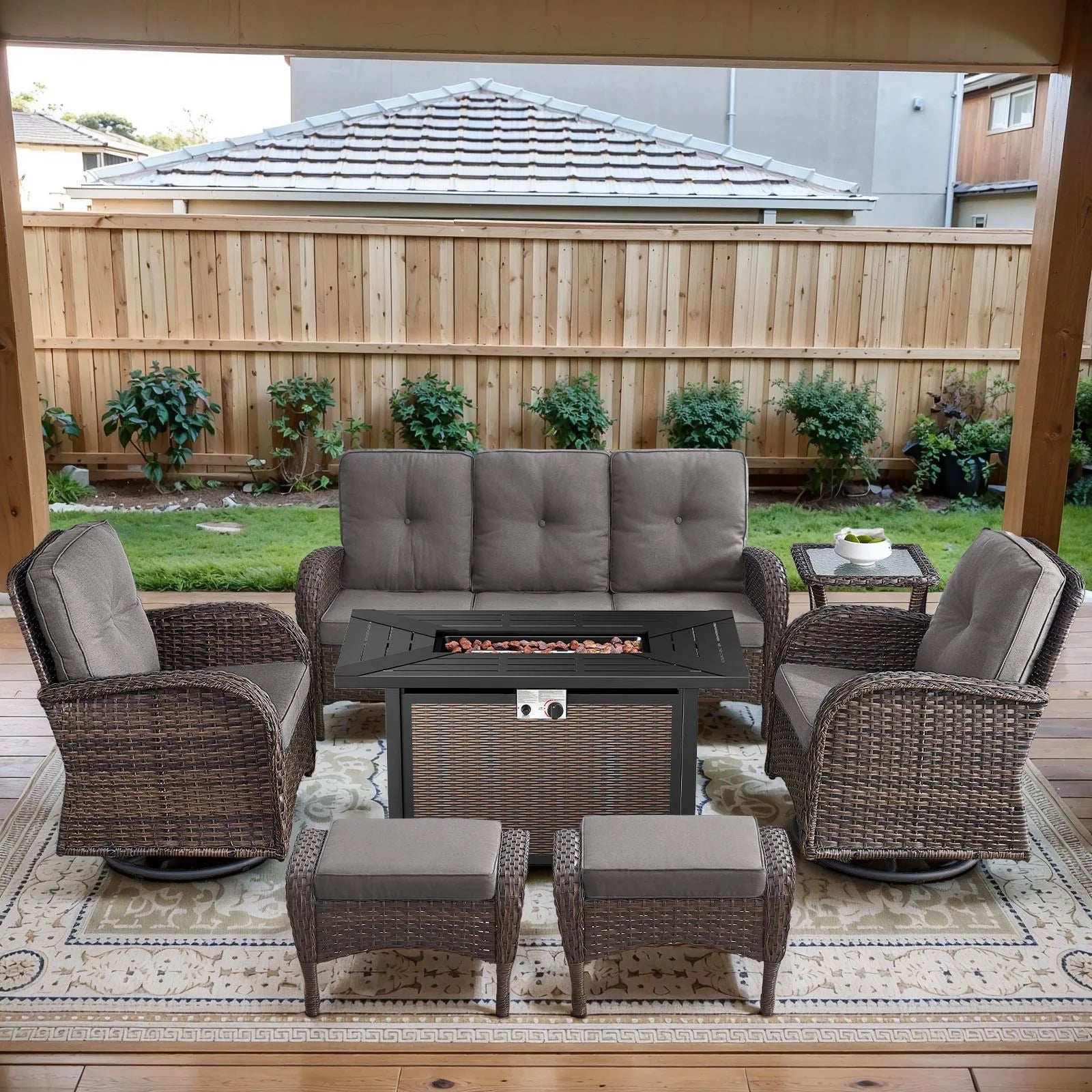 Outdoor Fire Pit Conversation Set, 3-Seat Sofa & Chairs Patio Furniture Set