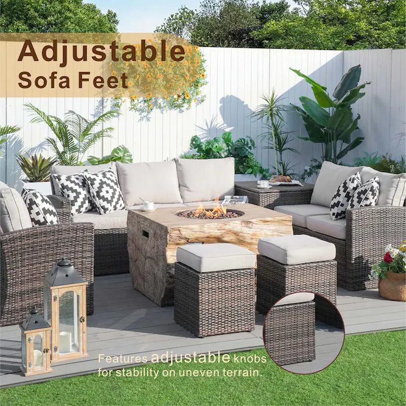 Arthur 7 -Piece Wicker Patio Sofa Conversation Set with Tan Cushions
