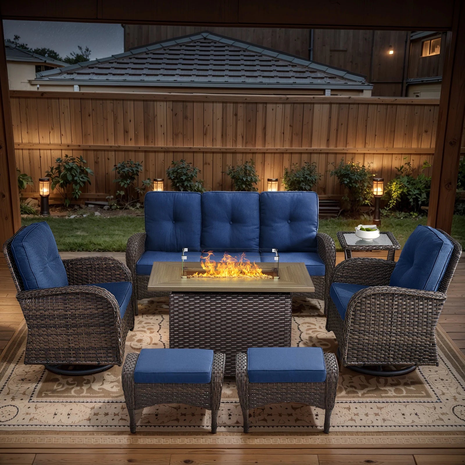 Outdoor Fire Pit Conversation Set, 3-Seat Sofa & Chairs Patio Furniture Set