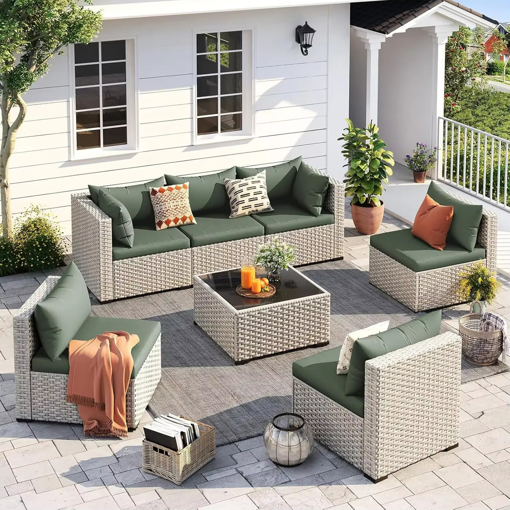 Outdoor Patio Furniture Set, 7-Piece PE Wicker Sectional Sofa with Tea Table, Outdoor Conversation Set for Patio,Garden,Backyard