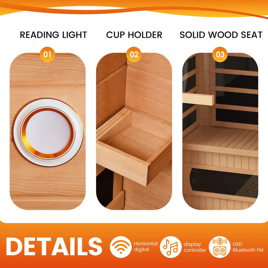 Infrared Sauna up to 4 Person with 15 Minutes Warm-Up Heater Tube & Carbon Plate
