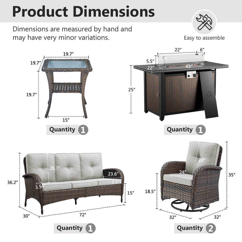 Outdoor Fire Pit Conversation Set, 3-Seat Sofa & Chairs Patio Furniture Set