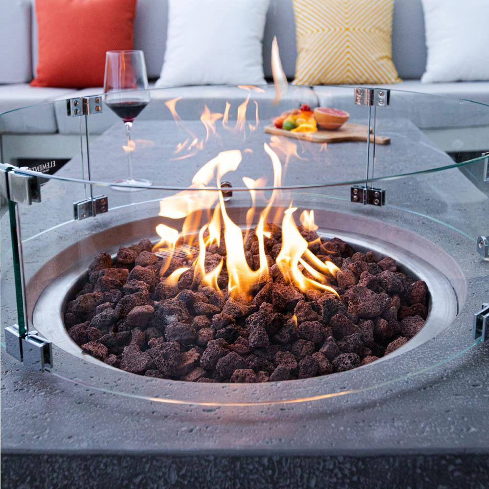 Metropolis Outdoor Fire Pit 56 In. X 32 In. Rectangular Concrete Propane Fire Table with Lava Rocks and Cover