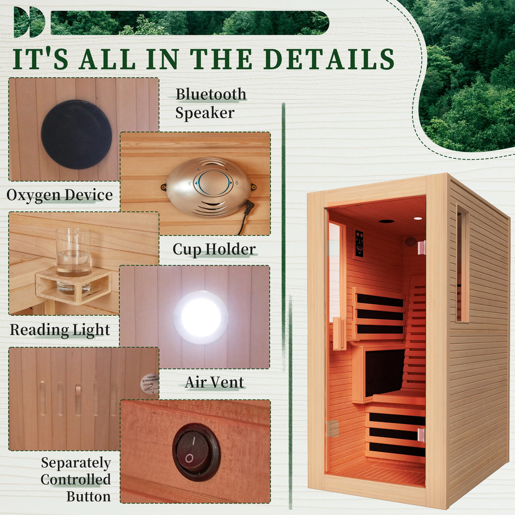 Infrared Sauna up to 4 Person with 15 Minutes Warm-Up Heater Tube & Carbon Plate