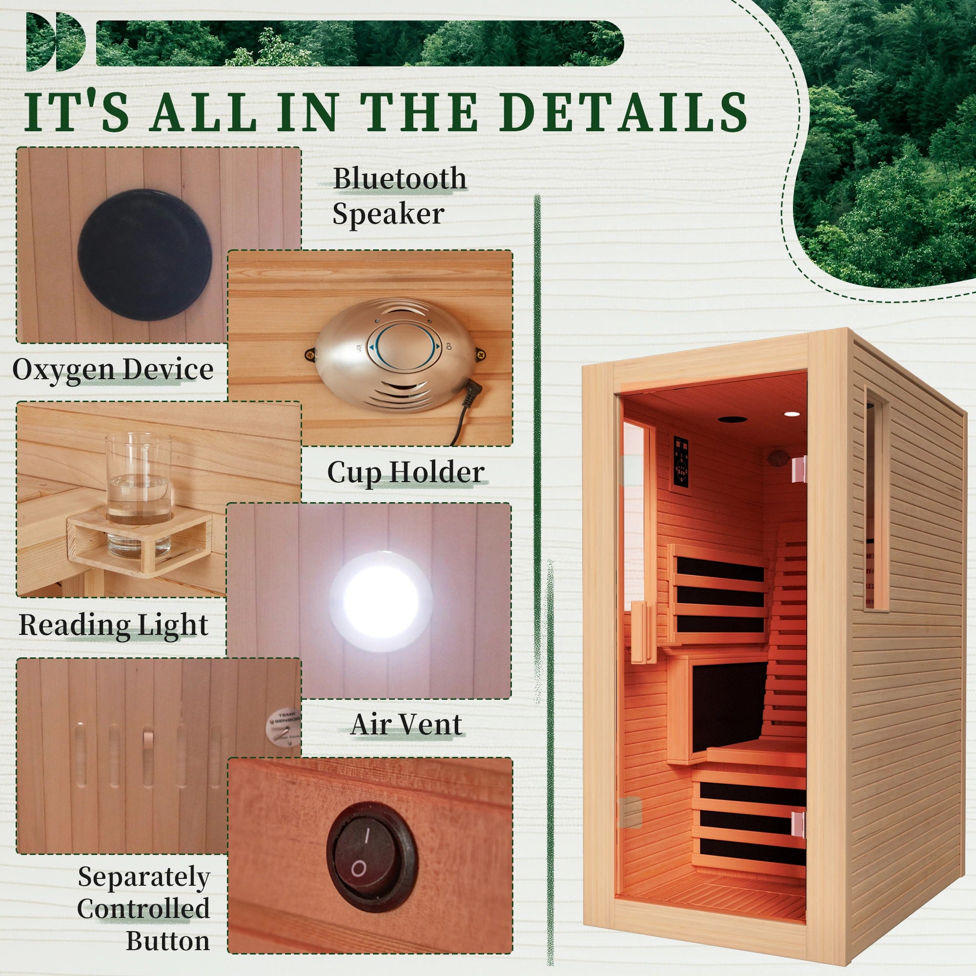 Infrared Sauna up to 4 Person with 15 Minutes Warm-Up Heater Tube & Carbon Plate