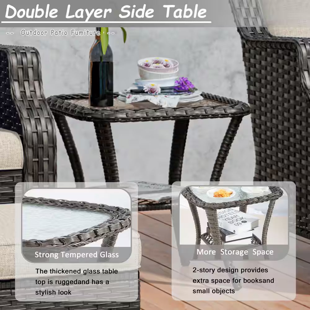 6-Pieces Wicker Outdoor Patio Furniture Set Rattan Chair Wicker Set with Beige Cushion