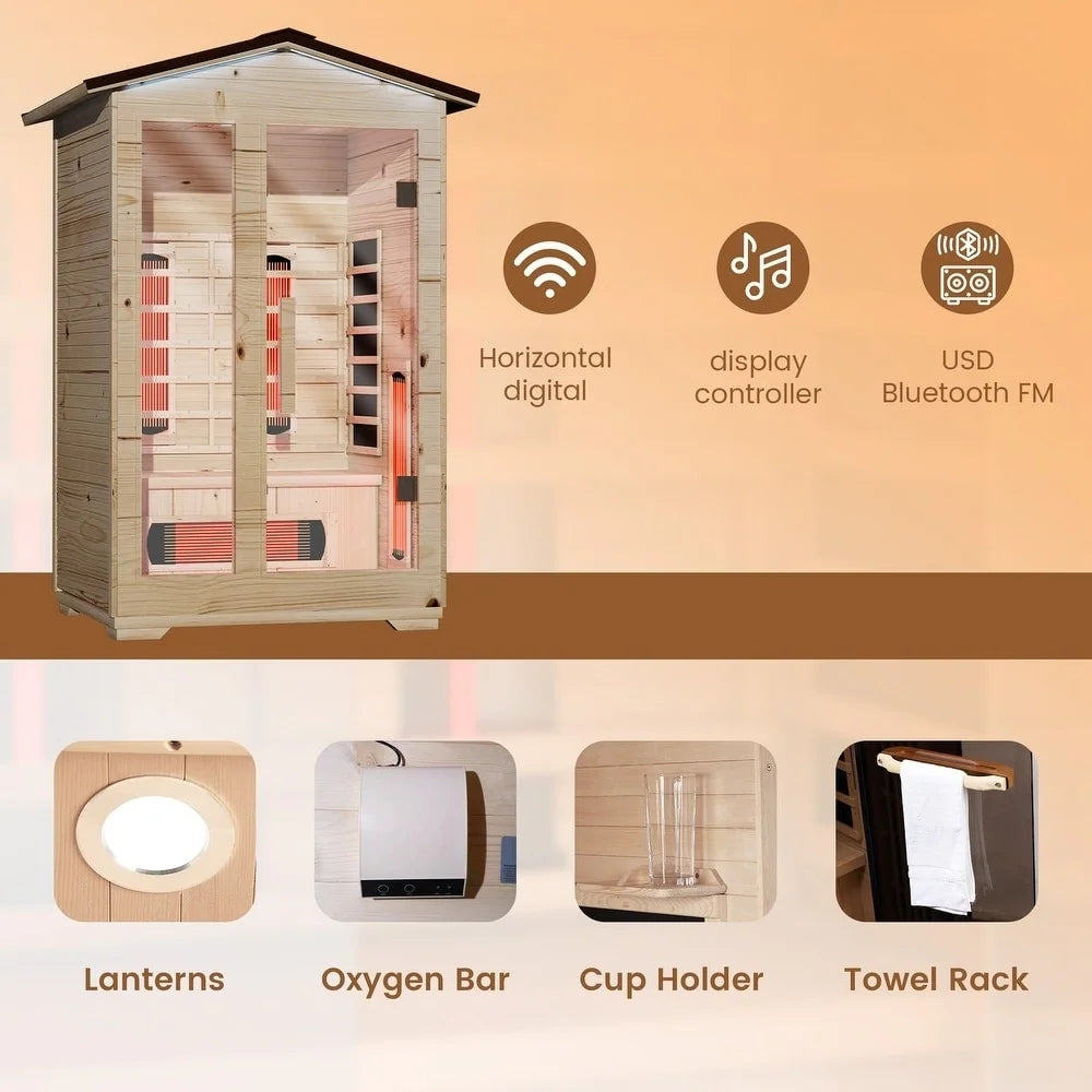 Infrared Sauna up to 4 Person with 15 Minutes Warm-Up Heater Tube & Carbon Plate