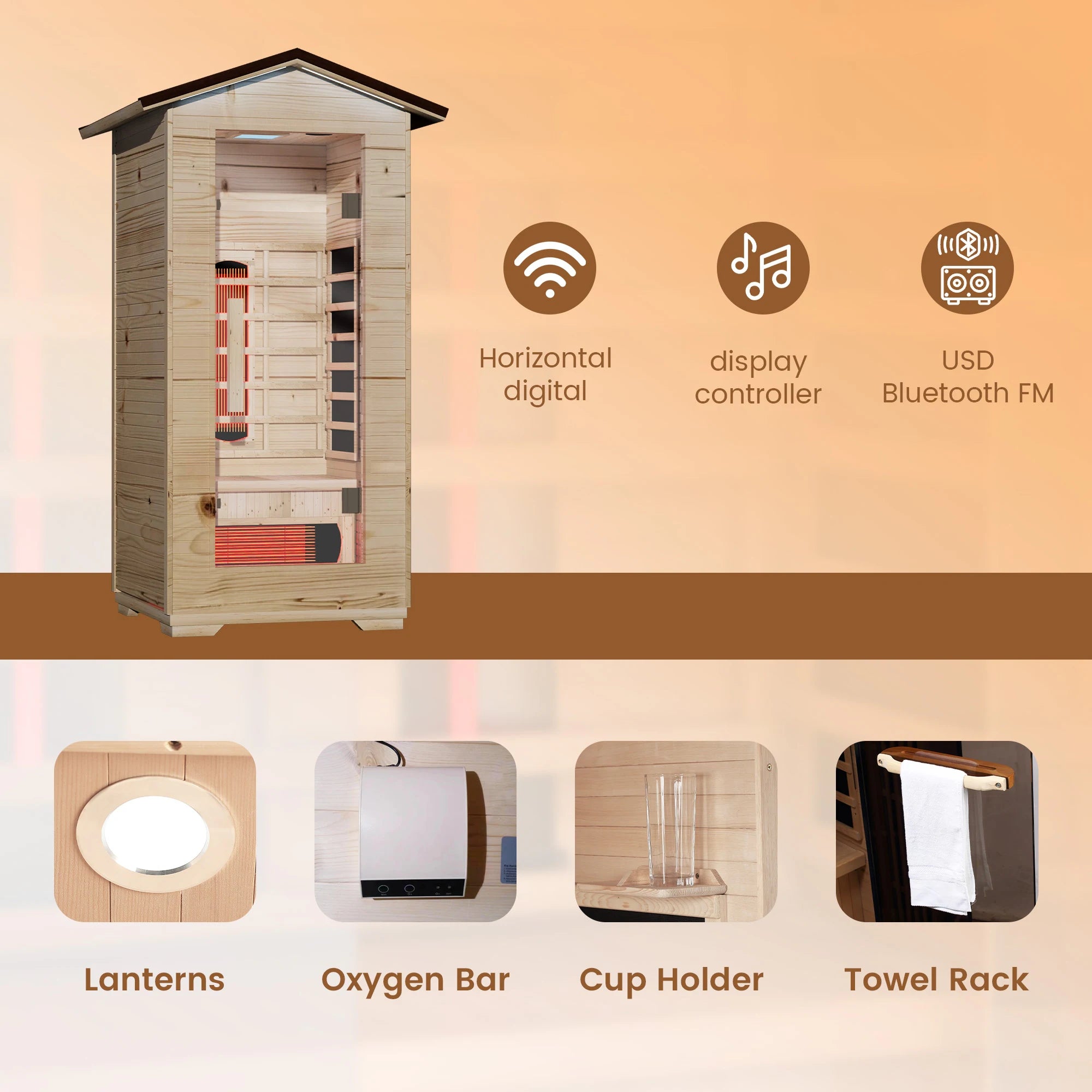 Infrared Sauna up to 4 Person with 15 Minutes Warm-Up Heater Tube & Carbon Plate