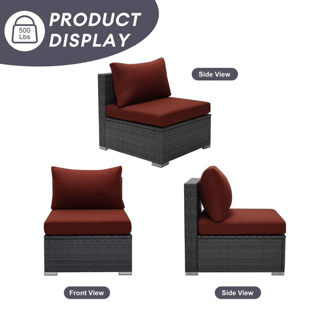 Large Gray 13-Piece 12-Seats Wicker Patio Fire Pit Sofa Set with Light Red Cushions and 43 In. Fire Pit Table