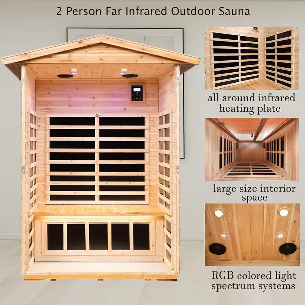 Moray 1-2 Person Outdoor Fir Infrared Sauna with 8 Far-Infrared Carbon Crystal Heaters and Chromotherapy
