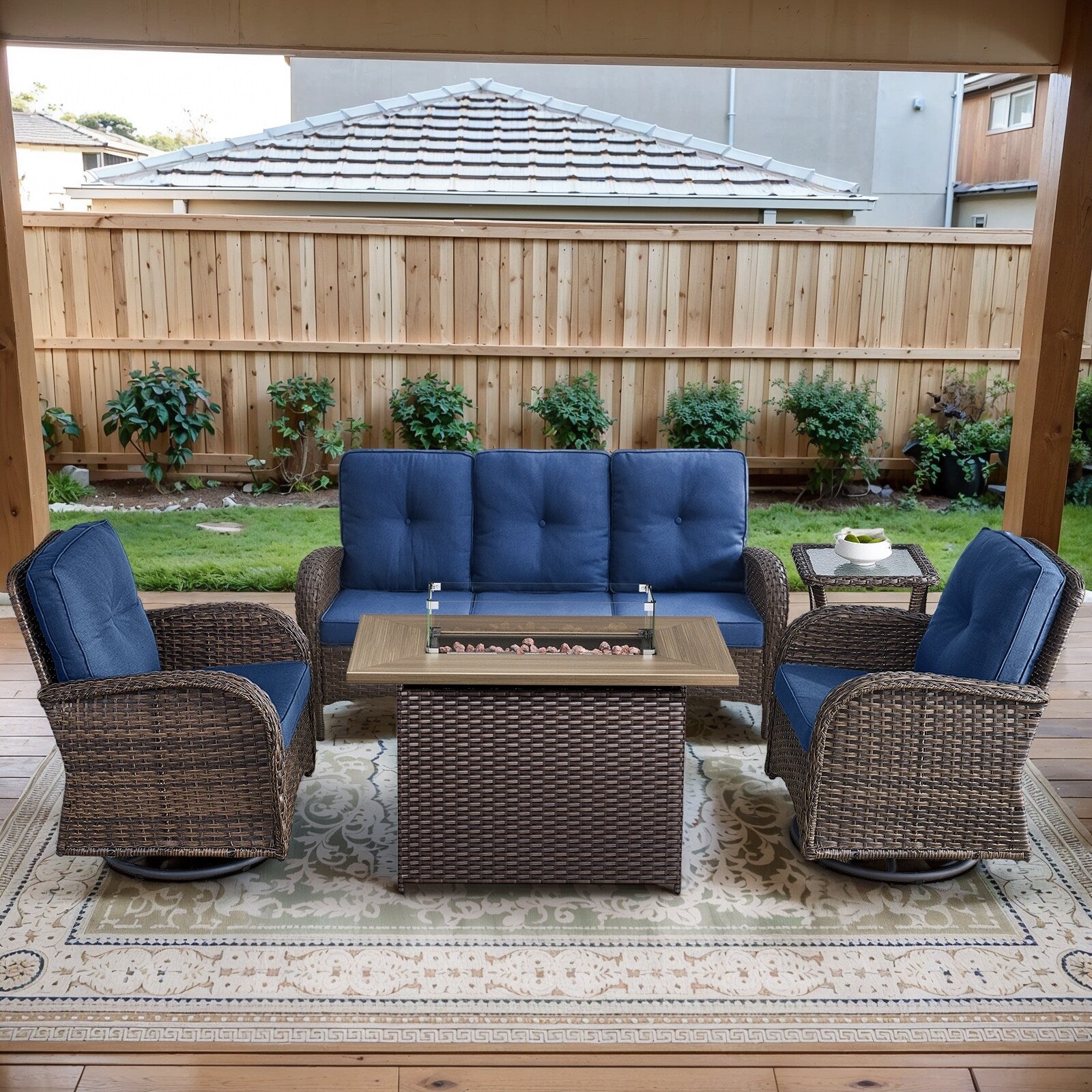 Outdoor Fire Pit Conversation Set, 3-Seat Sofa & Chairs Patio Furniture Set