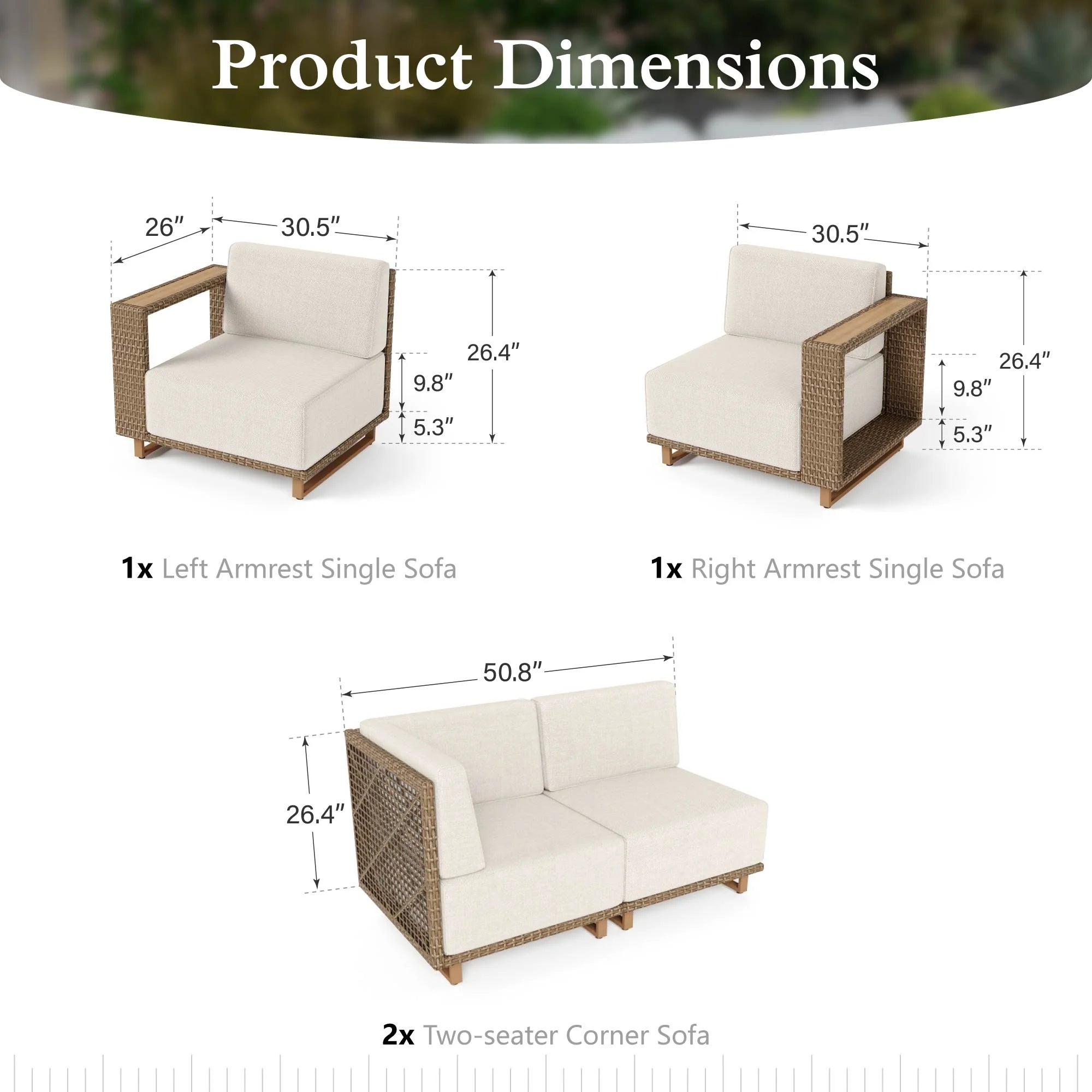 6 Pieces U-Shaped Wicker Patio Furniture Set 6-Seat Outdoor Cushioned Conversation Set, Yellow-Brown & Beige