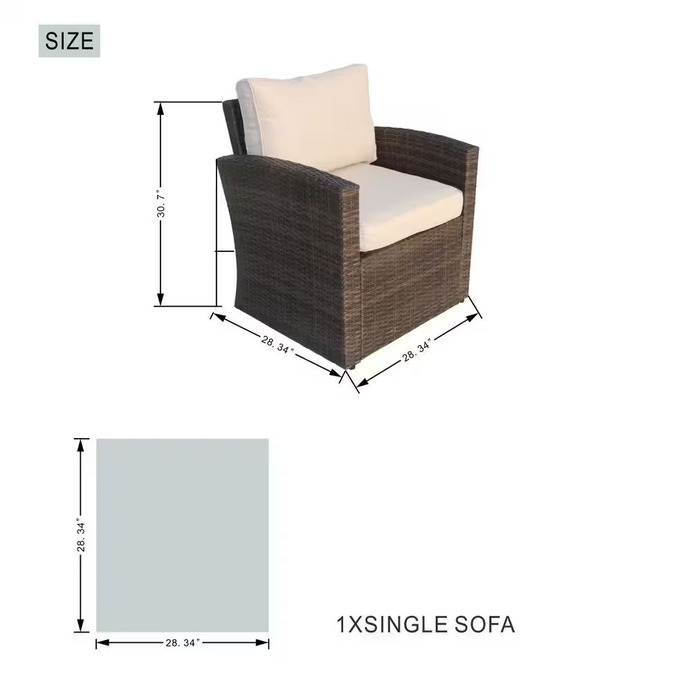 Madison 7-Piece Wicker Patio Fire Pit Conversation Sofa Set with Beige Cushions