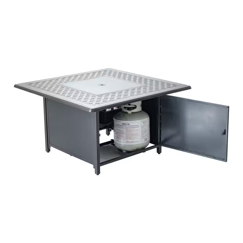 42 In. Topaz Cast Aluminum Heron Square Gas Fire Pit Chat Table with Clear Glass Fire Beads