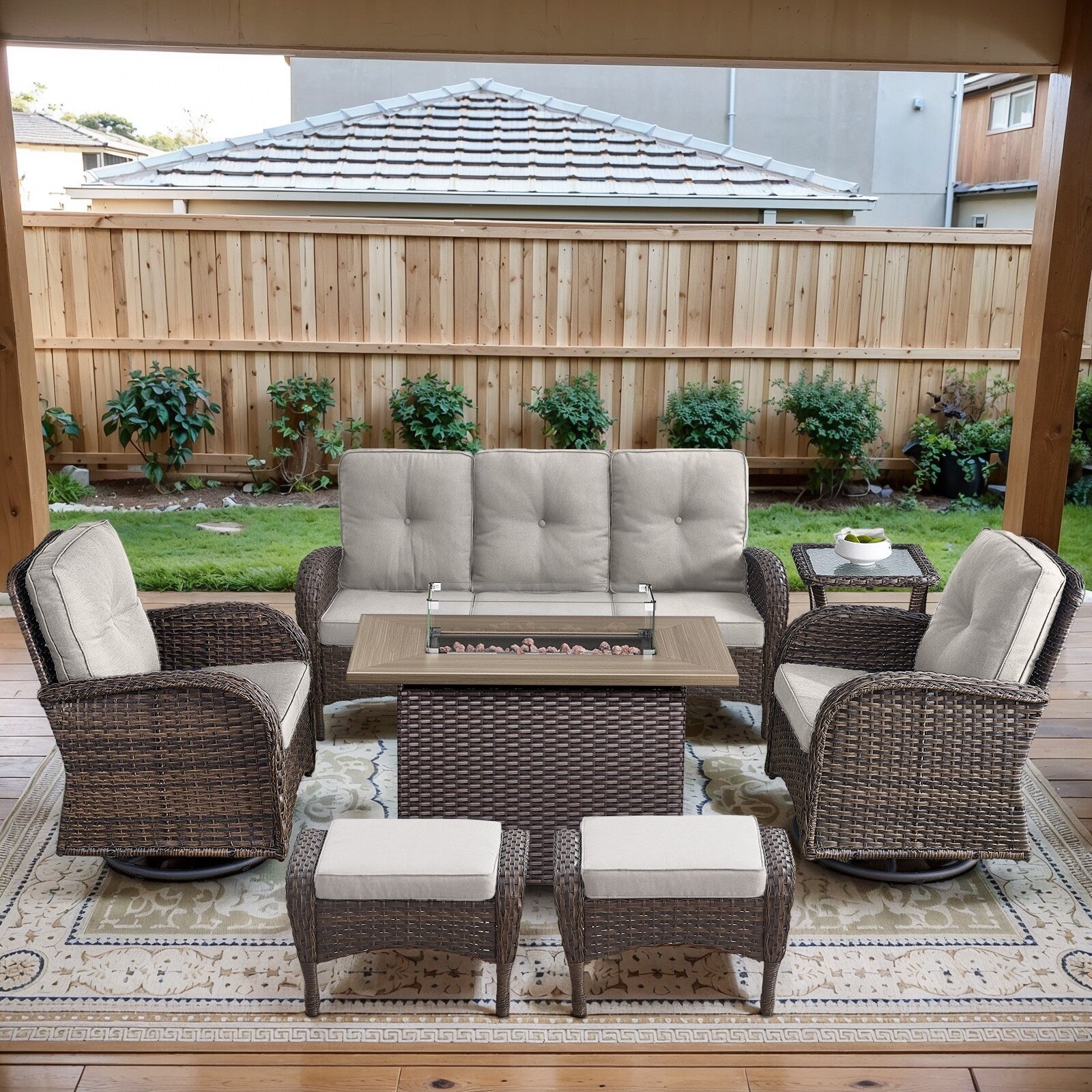 Outdoor Fire Pit Conversation Set, 3-Seat Sofa & Chairs Patio Furniture Set