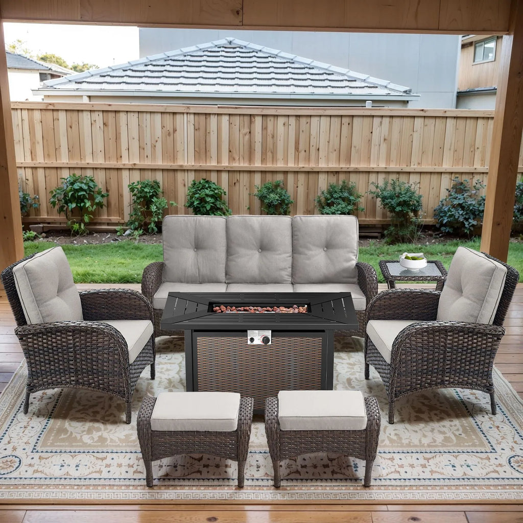 Outdoor Fire Pit Conversation Set, 3-Seat Sofa & Chairs Patio Furniture Set