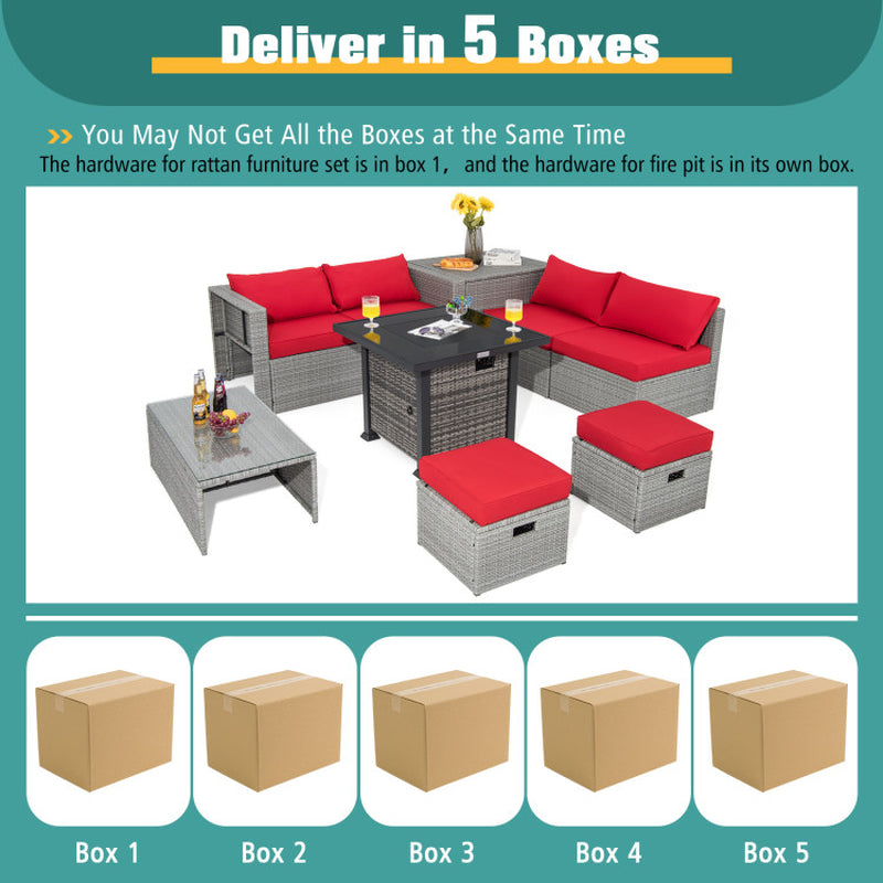 9 Pieces Outdoor Patio Furniture Set with 32-Inch Propane Fire Pit Table