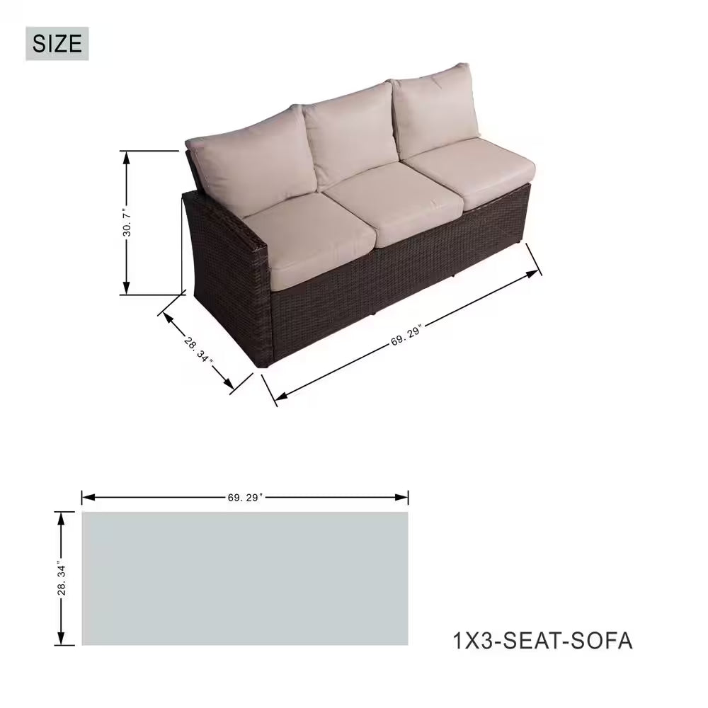 Madison 7-Piece Wicker Patio Fire Pit Conversation Sofa Set with Beige Cushions