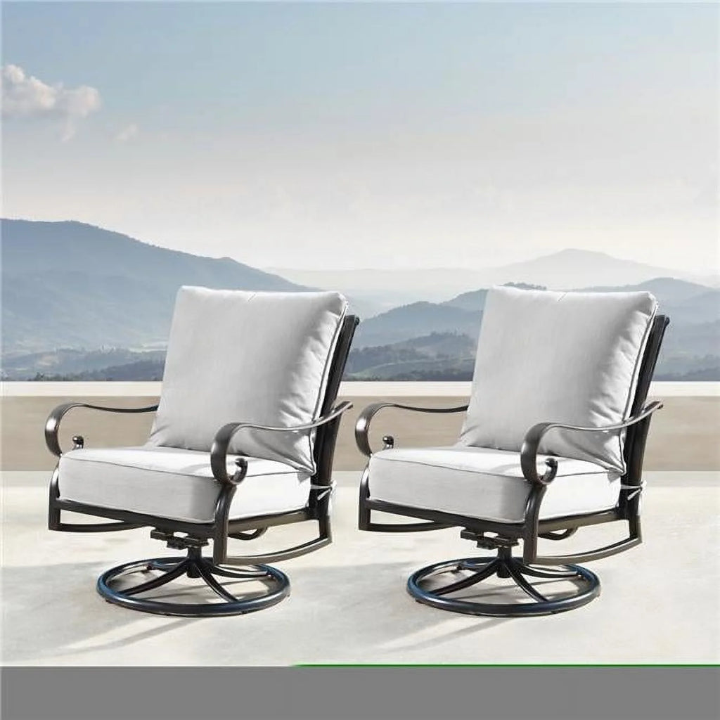 RICA-NOBU-5PC-AC 44 In. Outdoor Aluminum round Fire Table Set with Four Deep Seating Swivel Rocking Chair - 5 Piece