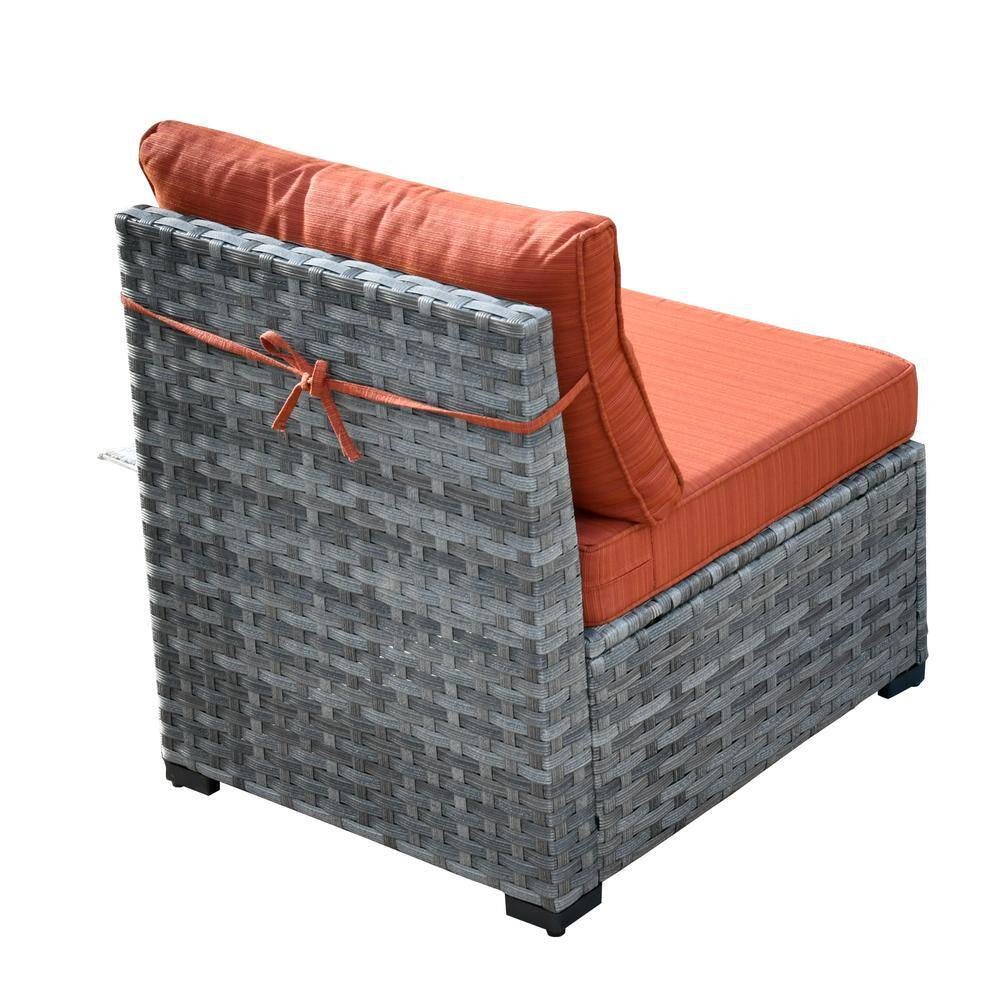 Metis 9-Piece Wicker Outdoor Patio Fire Pit Sectional Sofa Set and with Orange Red Cushions and Swivel Rocking Chairs