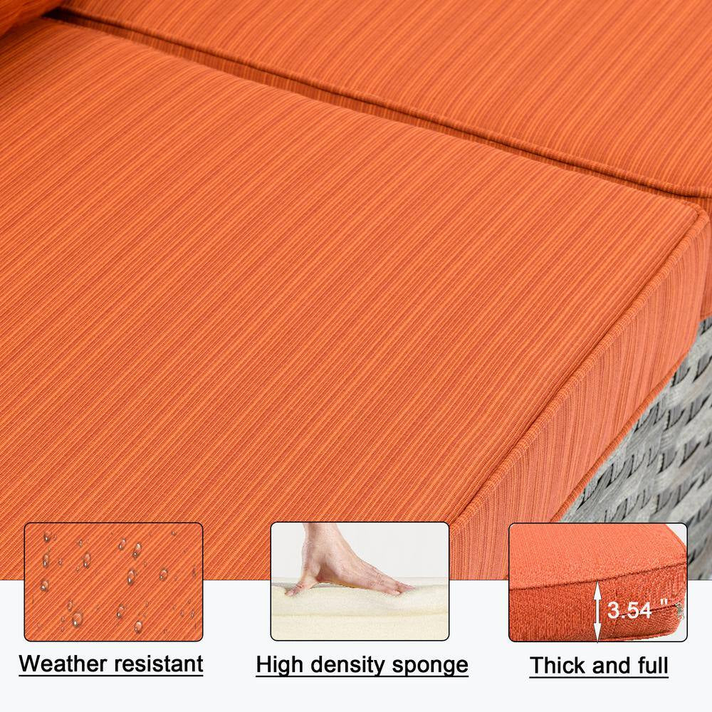 Metis 9-Piece Wicker Outdoor Patio Fire Pit Sectional Sofa Set and with Orange Red Cushions and Swivel Rocking Chairs