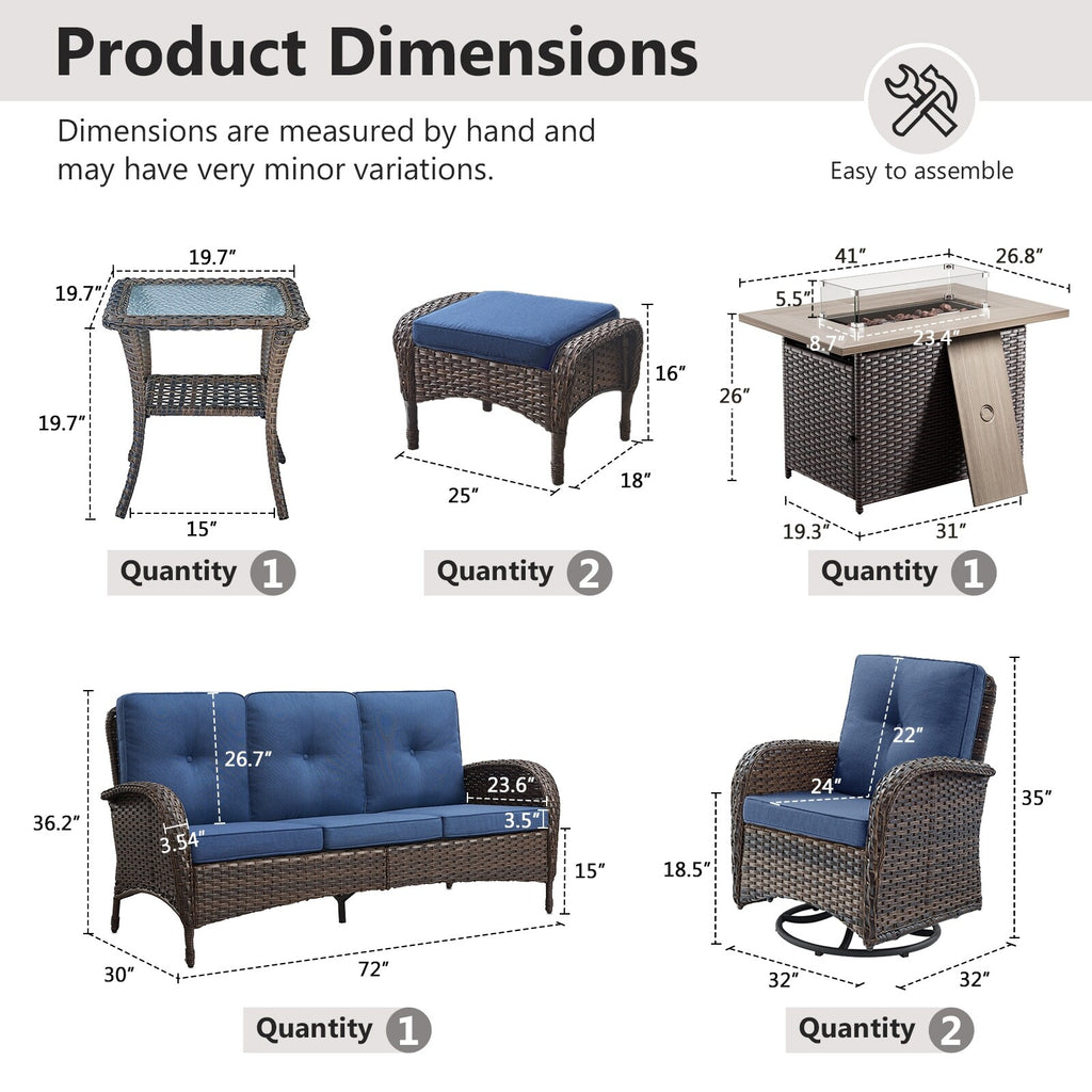 Outdoor Fire Pit Conversation Set, 3-Seat Sofa & Chairs Patio Furniture Set