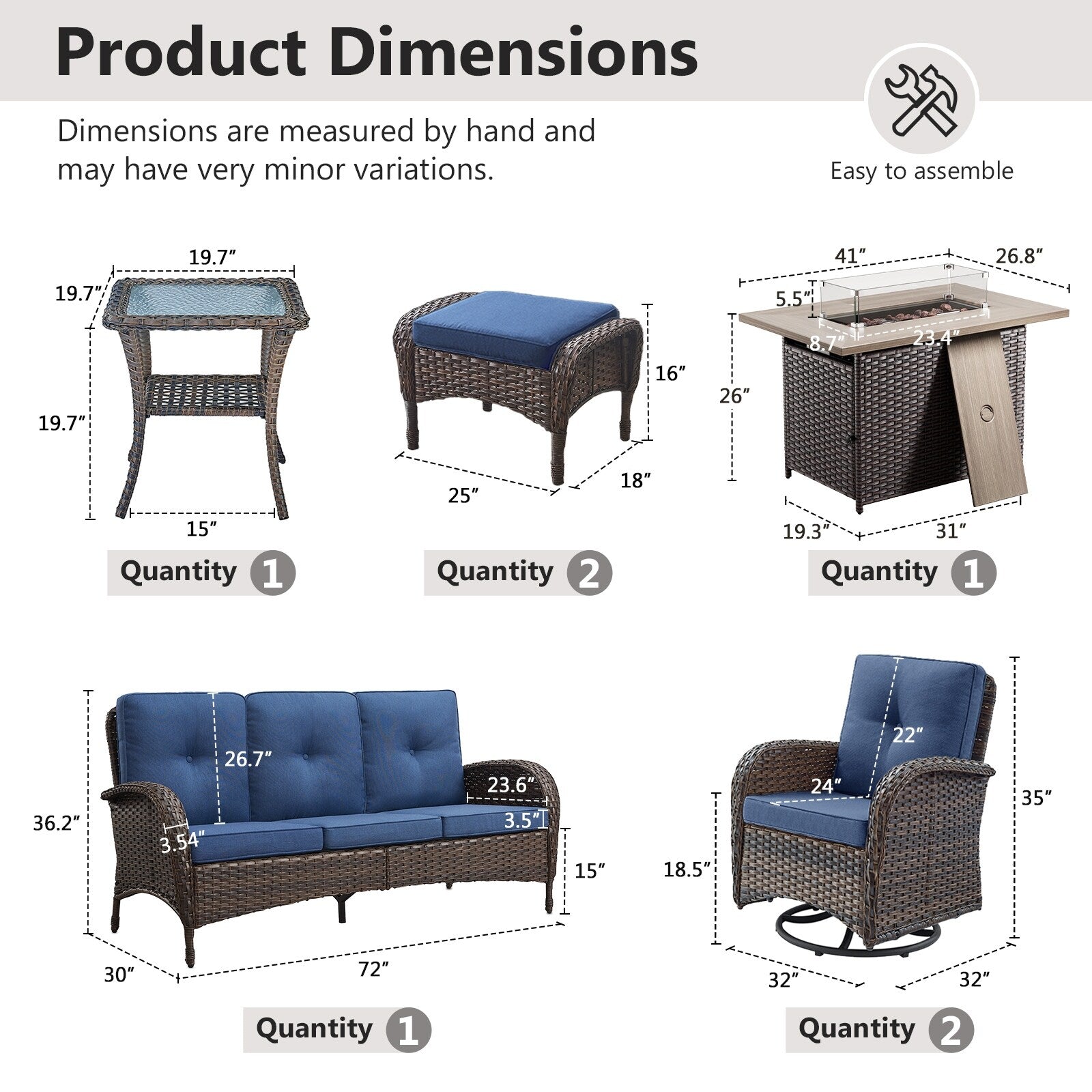Outdoor Fire Pit Conversation Set, 3-Seat Sofa & Chairs Patio Furniture Set