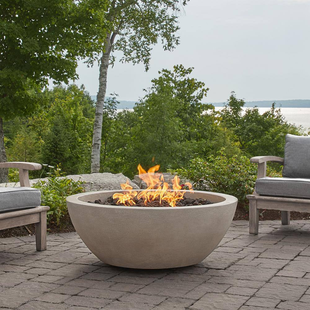 Pompton 42 In. round Concrete Composite Propane Fire Pit in Fog with Vinyl Cover