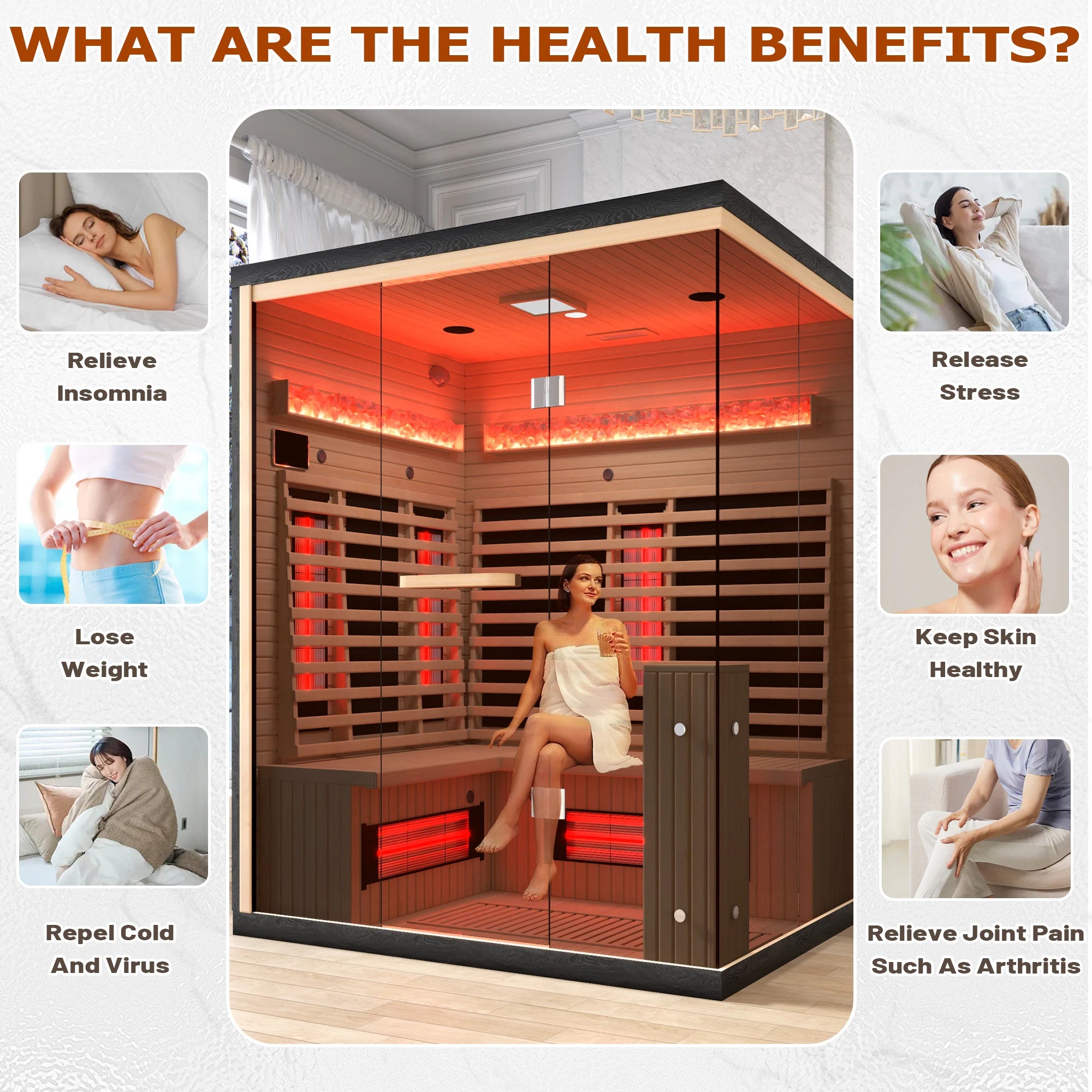Infrared Sauna up to 4 Person with 15 Minutes Warm-Up Heater Tube & Carbon Plate