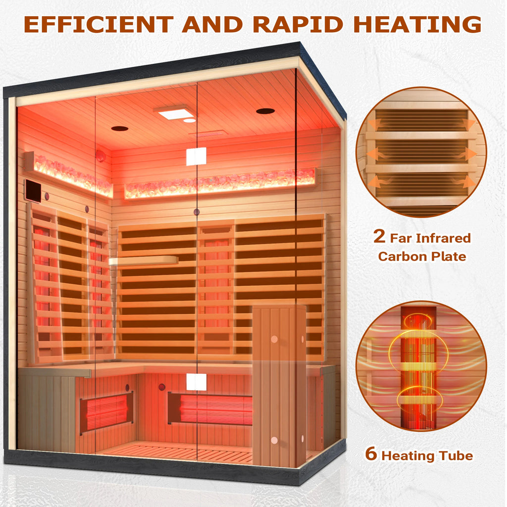 Infrared Sauna up to 4 Person with 15 Minutes Warm-Up Heater Tube & Carbon Plate
