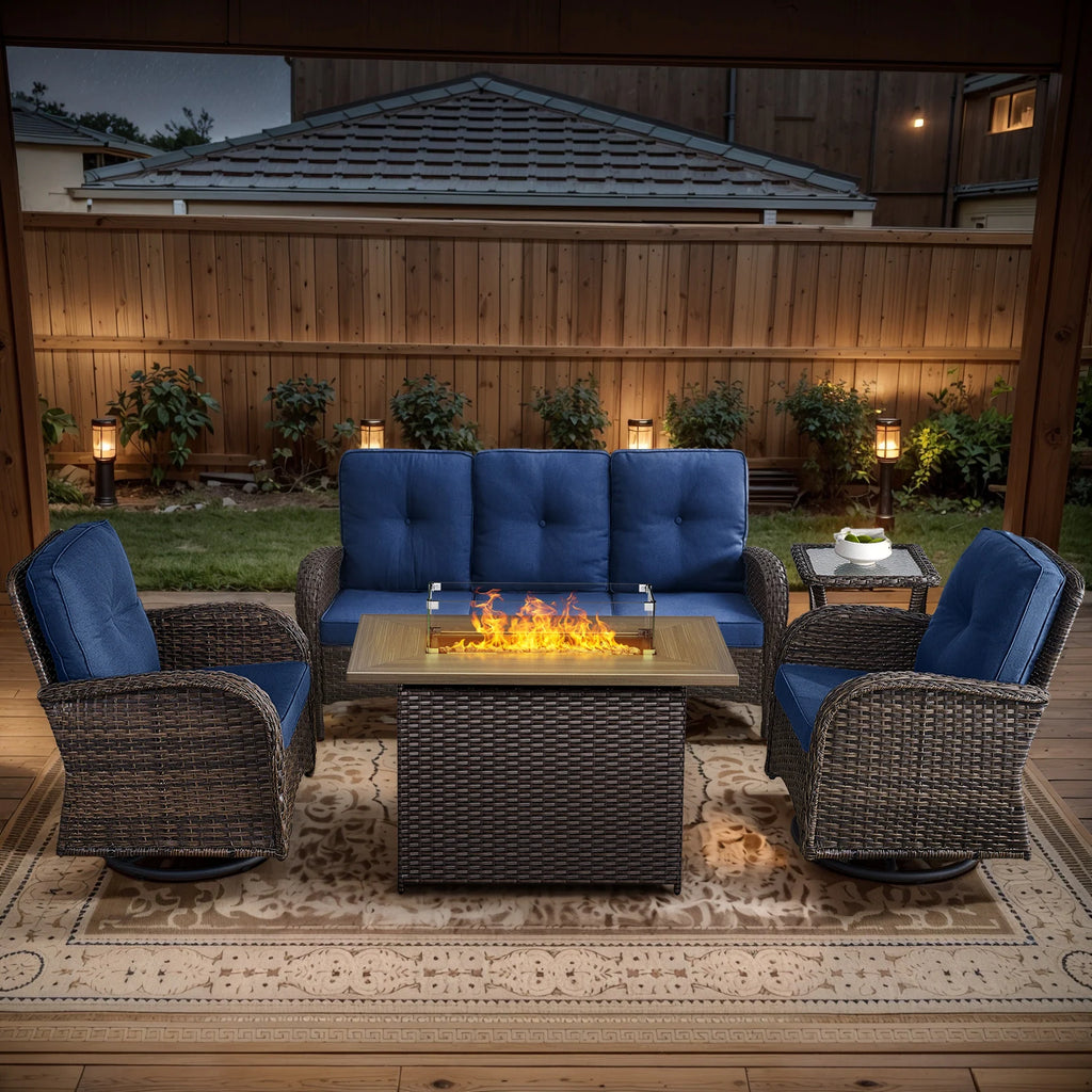 Outdoor Fire Pit Conversation Set, 3-Seat Sofa & Chairs Patio Furniture Set