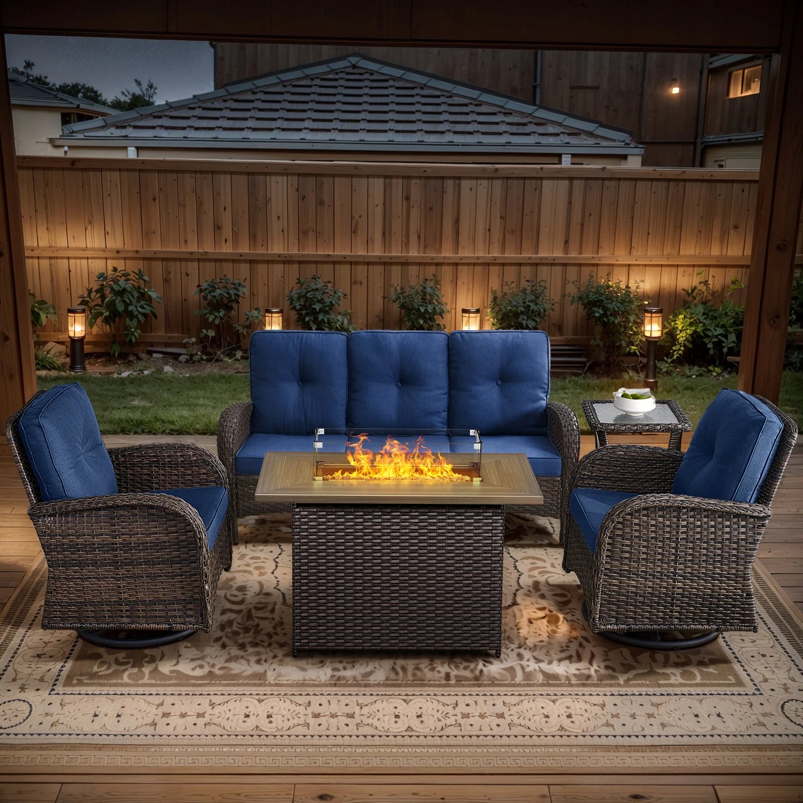 Outdoor Fire Pit Conversation Set, 3-Seat Sofa & Chairs Patio Furniture Set