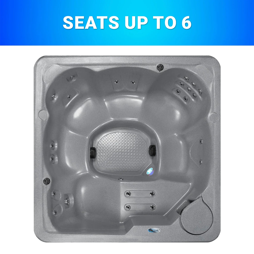 Inland 6 Person Square Hard Side Plug & Play Hot Tub, 24 Jets, Grey and Black