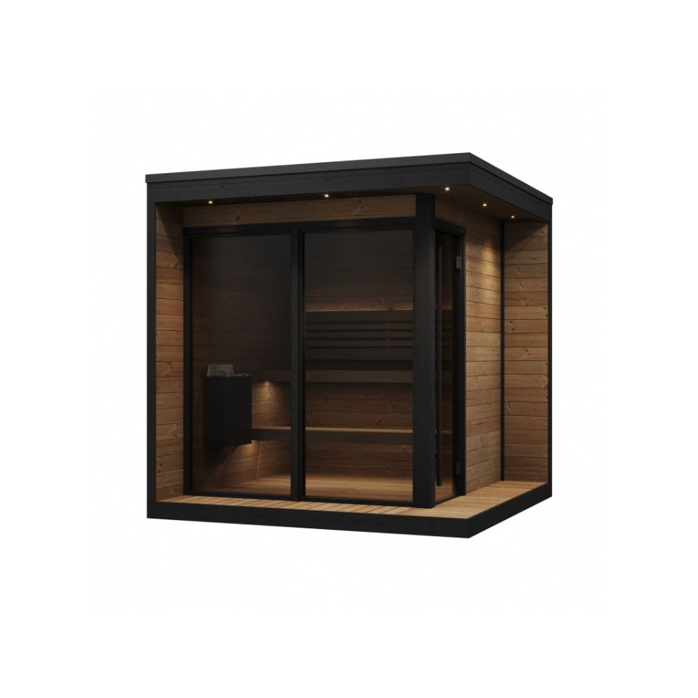 saunalife GL6 Outdoor Sauna Kit, Garden Luxury-Series Outdoor DIY Sauna Kit, Thermo-Spruce, up to 6 Persons Bundles (Sauna Heater and Sauna Stones Included) (Drop 9 WiFi - Glass)
