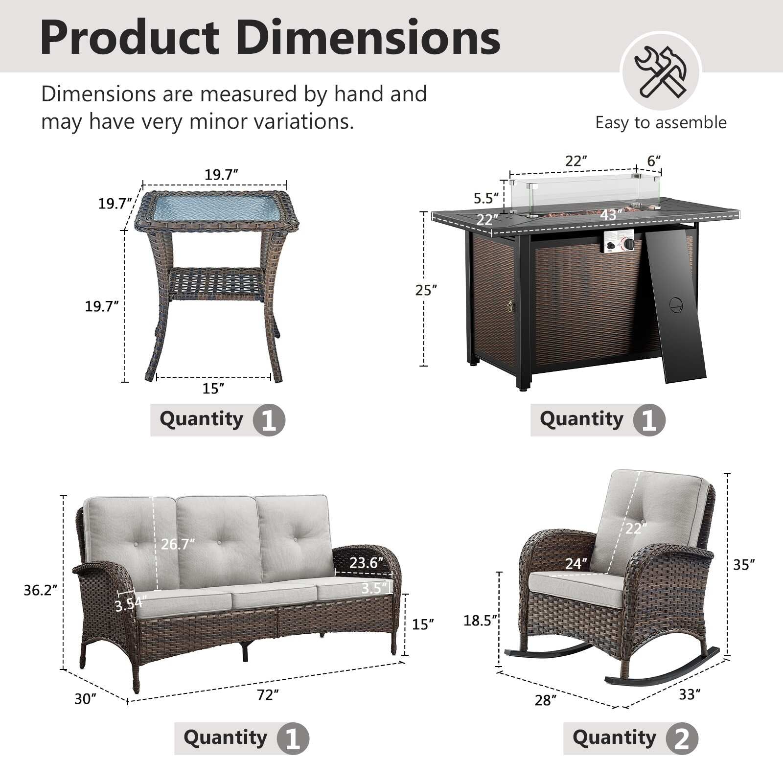 Outdoor Fire Pit Conversation Set, 3-Seat Sofa & Chairs Patio Furniture Set