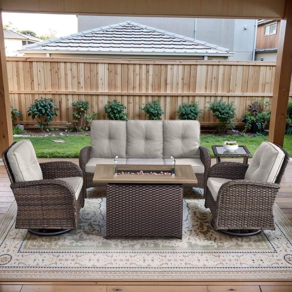 Outdoor Fire Pit Conversation Set, 3-Seat Sofa & Chairs Patio Furniture Set