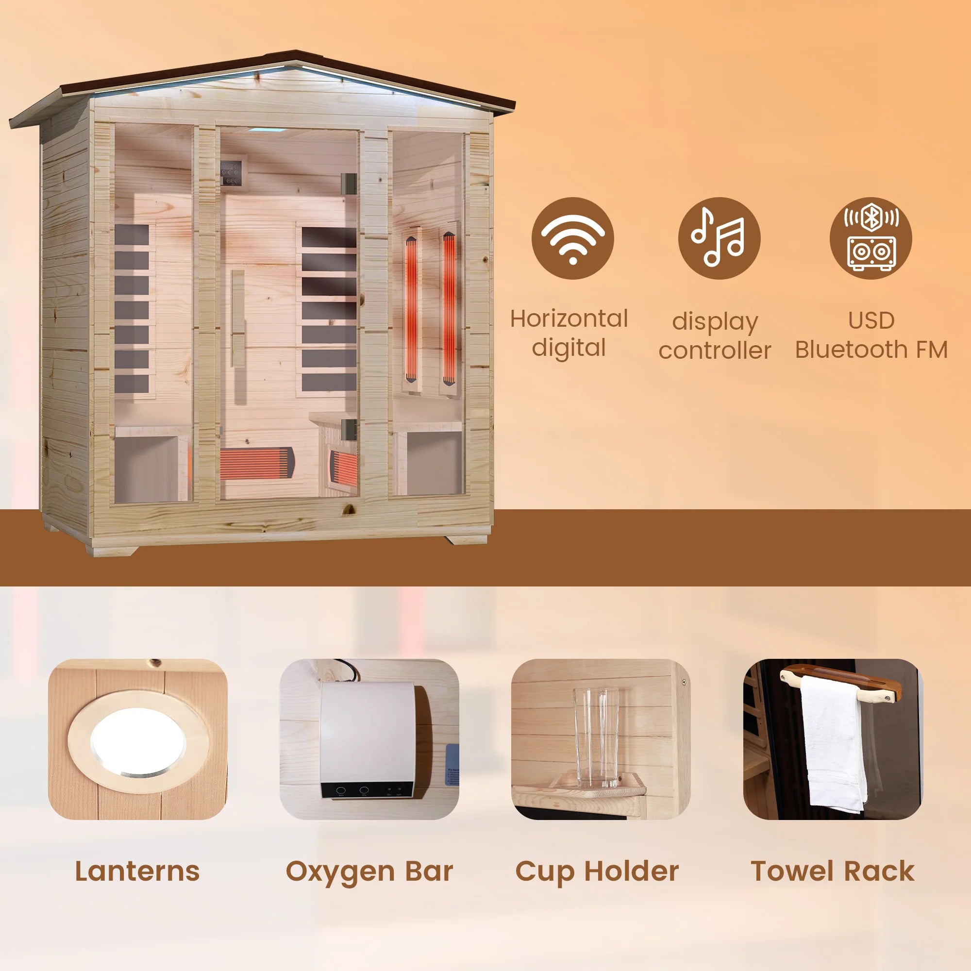 Infrared Sauna up to 4 Person with 15 Minutes Warm-Up Heater Tube & Carbon Plate