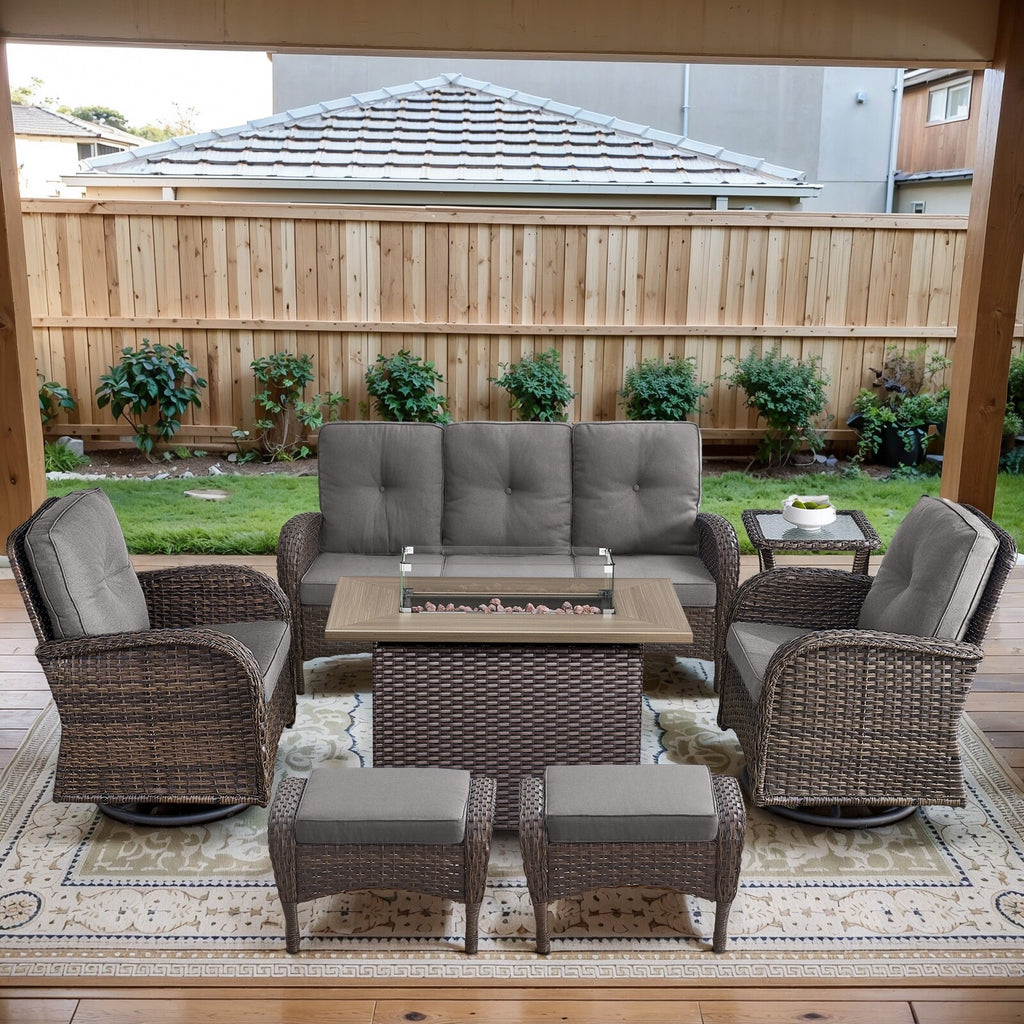 Outdoor Fire Pit Conversation Set, 3-Seat Sofa & Chairs Patio Furniture Set