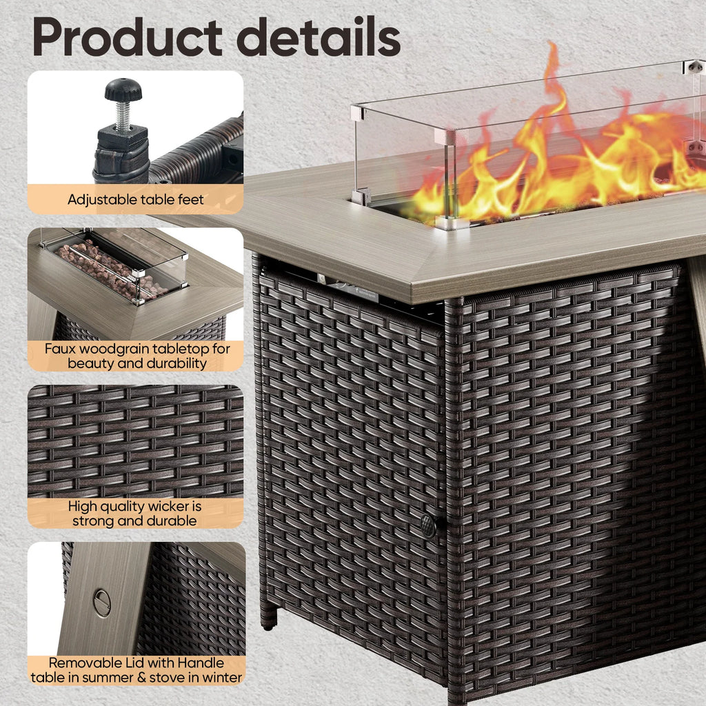 Outdoor Fire Pit Conversation Set, 3-Seat Sofa & Chairs Patio Furniture Set