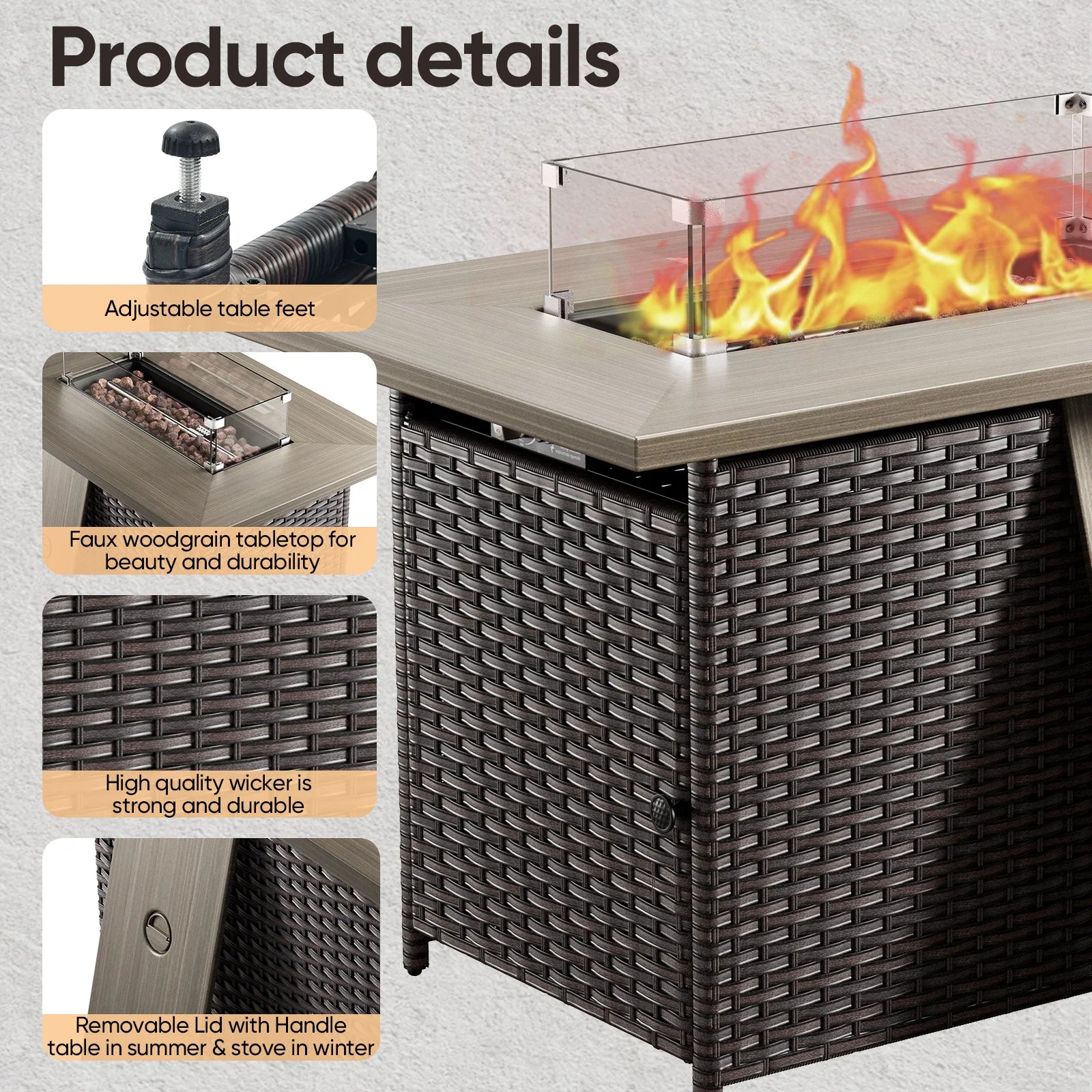 Outdoor Fire Pit Conversation Set, 3-Seat Sofa & Chairs Patio Furniture Set