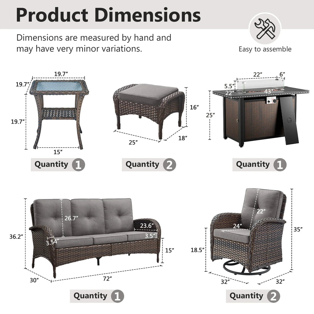 Outdoor Fire Pit Conversation Set, 3-Seat Sofa & Chairs Patio Furniture Set