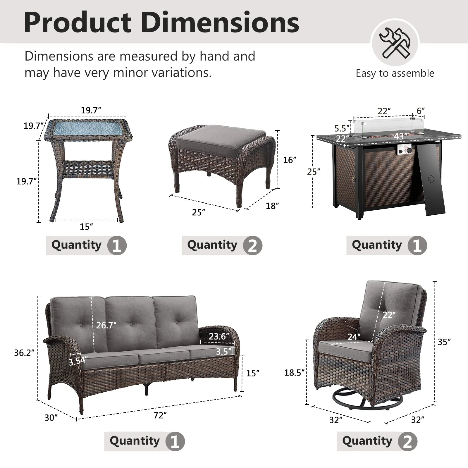 Outdoor Fire Pit Conversation Set, 3-Seat Sofa & Chairs Patio Furniture Set